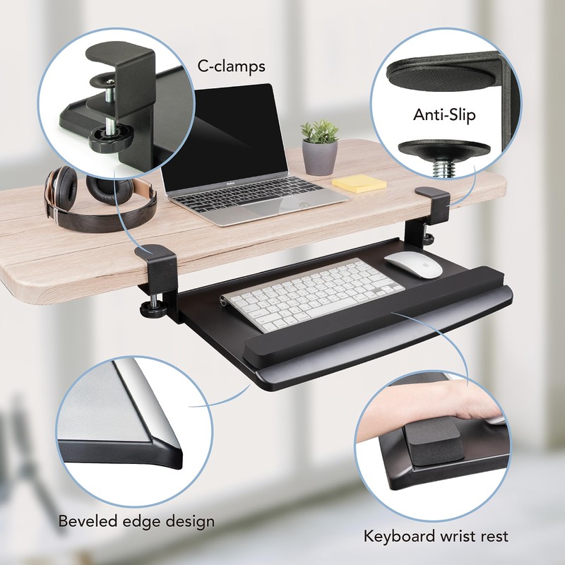 EHO Clamp-On Retractable Adjustable Keyboard Tray, Under Desk Ergonomic Keyboard