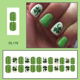 St. Patrick's Day Short Press on Nails Green Square Fake Nails Full Cover Cute Stick on Nails Shamrock False Nails Glossy Artificial Nails Short Length Glue on Nails for Women Nail Decorations