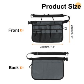 sourcing map Oxford Waist Tool Apron 13"x9" Adjustable Garden Tool Belt Bag Work Apron with 6 Pockets for Men and Women Woodworking Pouch, Grey