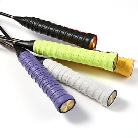 2 Pcs Tennis Badminton Racket Grip Anti-Slip Absorbent Overgrip Tape for Squash, Fishing Rods, Bicycle Motorcycle Handles - PU Material Breathable Elastic Loose-Proof Keel (Yellow)