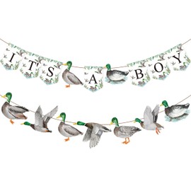 Mallard Duck Baby Shower Banners Duck Hunting Party Decorations Duck Theme IT'S A BOY Banners for Gender Reveal One Lucky Duck Birthday Decorations Duck Hunter Baby Shower Supplies