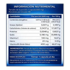 Hierro + Ácido Fólico | 90 Cápsulas Sabor Sin sabor | N L S Essentials