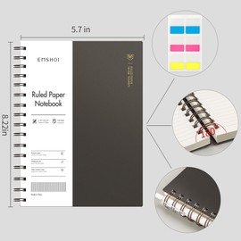 EMSHOI A5 Spiral Notebook College Ruled Lined Journal, Small 5.7" X 8.22", 300 Pages/150 Sheets, 100gsm Thick Paper, Waterproof Hardcover, for Office School Women Men Work Writing Notes, Coffee