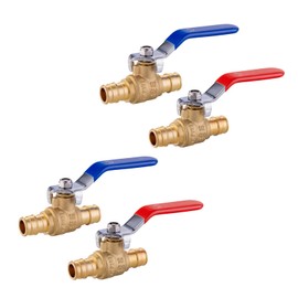 GUOFIS 1/2 Inch PEX Expansion Ball Valve,4 Pack(2 Red/Hot and 2 Blue/Cold) Brass Shut Off Valve,F1960 PEX A Expansion Ball Valve for Potable Water