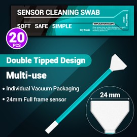 Updated Camera Sensor Cleaning kit Full Frame, Camera Lens Cleaning Solution - 20pcs 24mm Sensor Cleaning Swab, Sensor Cleaner, Compatible with Sony Nikon Canon FF CCD CMOS, Camera Accessories