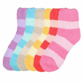 Unbranded 6 Pair Women's Daily-wear Striped Fuzzy Cozy Soft Slipper Socks Warm Winter 9-11