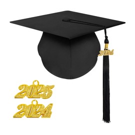 Misscom Unisex Matte Graduation Cap with 2024 2025 Year Charm for Adult Middle High School and Bachelor Black