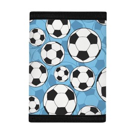 Coldinair Soccer Pattern Wallet for Boys, Football Mens Wallet Trifold Coin Bag Purse Foldable Wallet for Kids Birthday Gifts Wallet RFID Canvas Outdoor Sports Wallet with Pocket, Blue and White