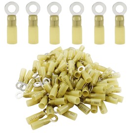 Hordion 100 terminales de anillo termorretráctil de 1/4 pulgadas, M6 amarillo 12-10 AWG conectores eléctricos impermeables y aislados para automóvil y audio