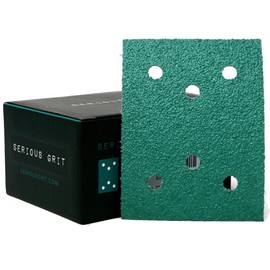 Serious Grit - 3" x 4" 6-Hole 40 Grit Sanding Sheets - Fits Surfprep, Uneeda Ekasand, Mirka DEOS 343 - Heavy-Duty Hook & Loop Film Abrasive Pads - Sandpaper for 3x4 Sheet Sanders - 25 Pack Box