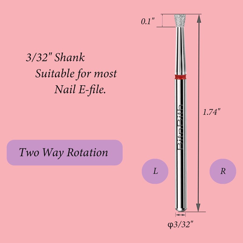 BITNBITH Inverted Tapered Cuticle Nail Drill Bit 3/32" Diamond Professional