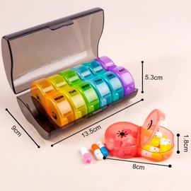 Weekly Pill Organizer 2 Time a Day，Pill Dispensers， Pill Box 7 Day with One-Side Large Opening Design for Easy Filling ，2 Times a Day AM/PM Pill Case, for Medication/Vitamins/Fish Oils/Supplements