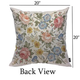 HOSNYE Floral Cotton Linen Throw Pillow Case Beautiful Chamomile Rose Petunia Wildflowers Print Pillow Cushion Cover Home Sofa Decorative 20 x 20 Inch