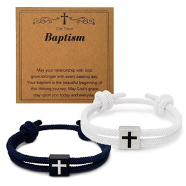 BHDJSHX Baptism Gift Set with Cross Bracelets and Inspirational Cards, Green and White, Religious Keepsake (white)