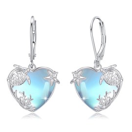 Turtle Earrings for Women 925 Sterling Silver Love Moonstone Earrings Turtle Leverback Earrings Ocean Jewellery Gifts for Women, Sterling Silver, No Gemstone
