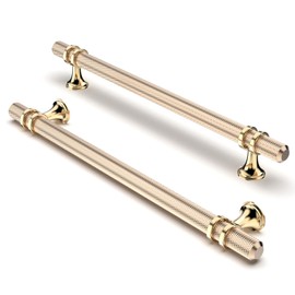 FURNIWARE Pack of 5 Cabinet Handles, Knurled Cabinet Pulls Hardware Drawer Pulls, Kitchen Cabinet Door Handles Pull, 192mm(7.6 Inch) Hole Center Gold + Oxidized Bright Gold