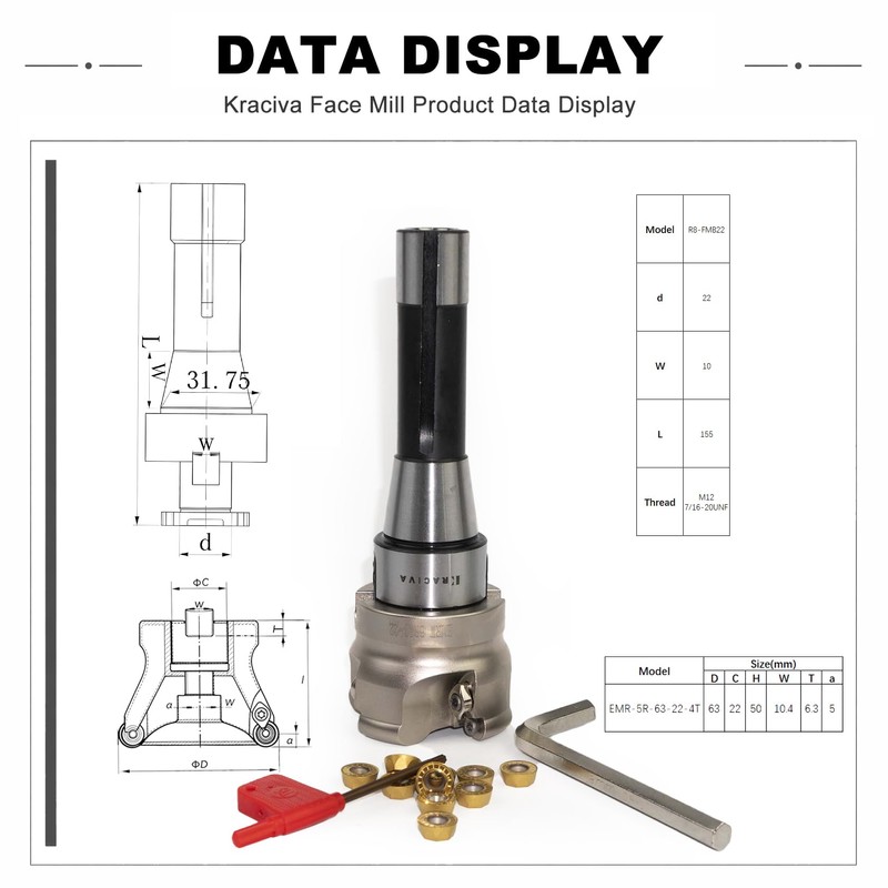Kraciva R8 Shank 63mm EMR Round Dowel Face Mill Set