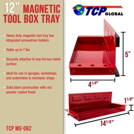 TCP Global 12" Magnetic Tool Shelf - Toolbox & Cabinet Organizer - Magnetic Tray for Shop, Garage, Workshop - Metal Surface Mount, Tool Box Accessories for Home, Workspace and Garage
