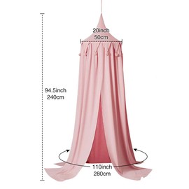 Dyna-Living Bed Canopy for Girls, Children Bed Canopy Round Dome Hanging Curtain Kids Bed Canopy Girls Mosquito Net Princess Play Reading Tents Nursery Room Decorations (Pink)