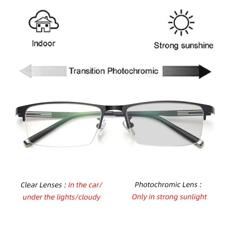 laureles Photochromic Reading Glasses for Men Business Square Metal Half