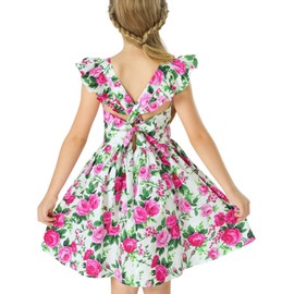 Floral Girls Dresses 7-16 Backless Spring Dresses Clothes,D3,7-8 Years(140)