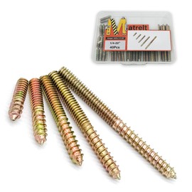 Matrelt 40 Pack 1/4-20" Hanger Bolts 5Sizes 1-3 Inch Double Headed Bolts Wood Dowel Screw Self-Tapping Screw for Wood Furniture Double Threaded Rods Bolt