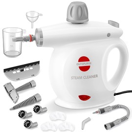 Outspurge Handheld Steam Cleaner, Pressurized Multi-Surface Steam Shot with 13 Accessories, Safety Lock, Steamer for Cleaning Floor, Upholstery, Grout, Windows, Couch and Car, White