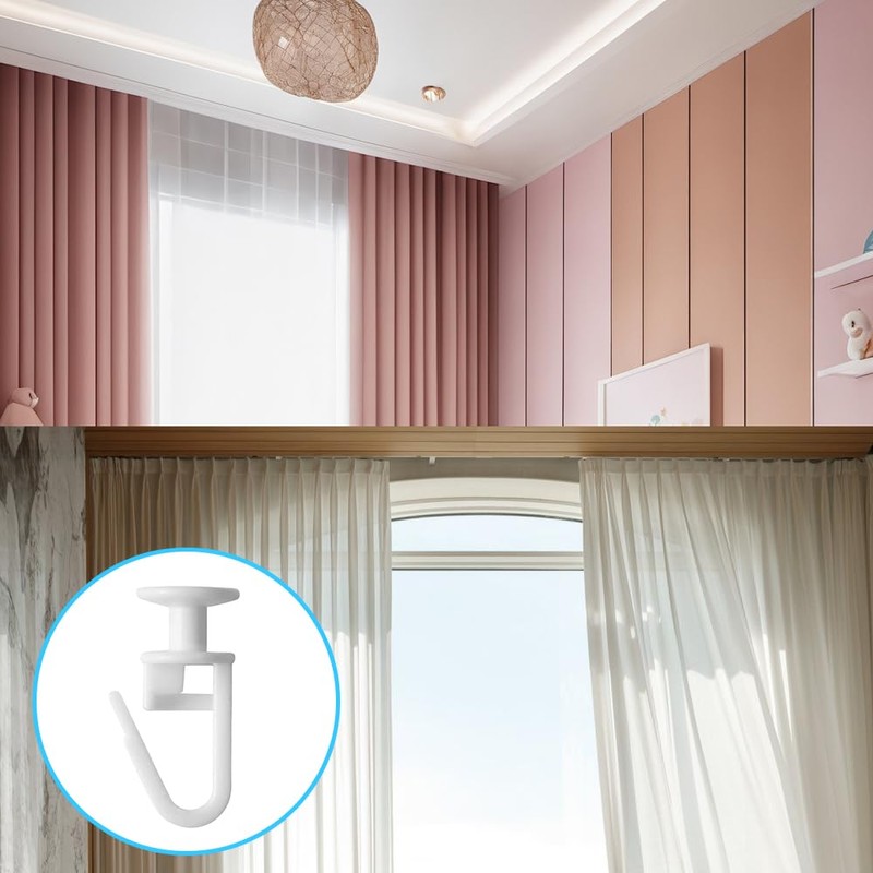 Plastic White Curtain Hooks - 50 Pcs Track Gliders for