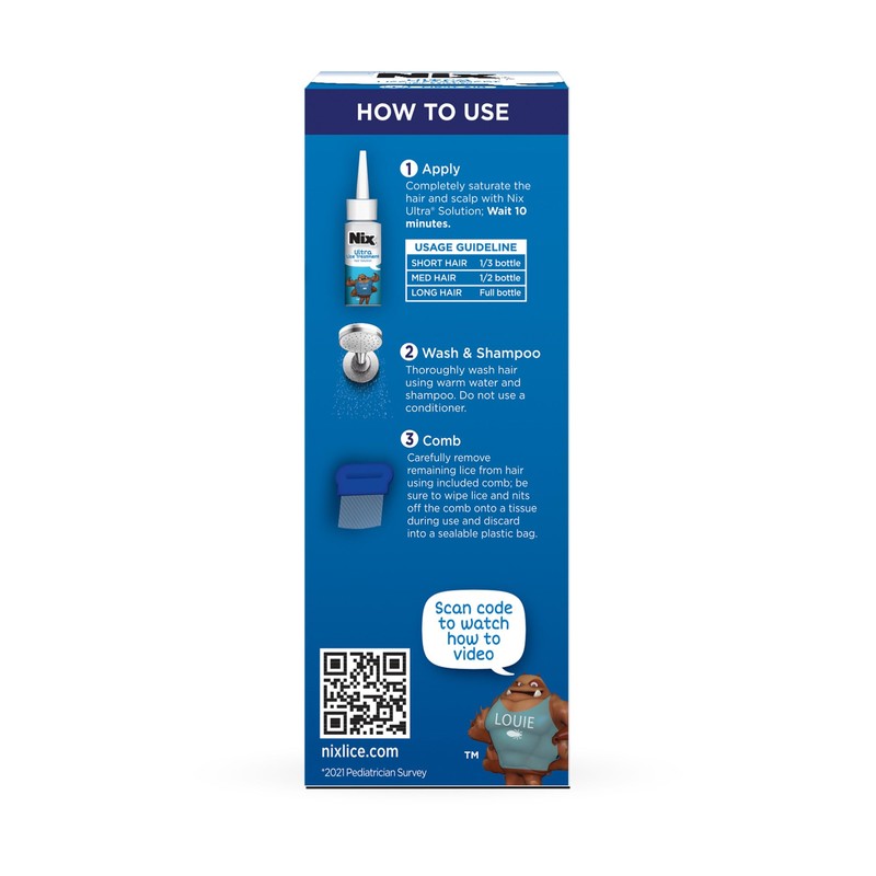 Nix Ultra Lice Treatment Hair Solution & Lice Comb, Kills