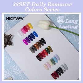 NICYVFV 38 PCS Gel Nail Polish Set, 32 Colors UV Nail Polish Set, with Gold Silver Glitter and Glossy Matte Top Coat, Base Coat Builder Gel, Daily Shades Women Nail Art Manicure Kit