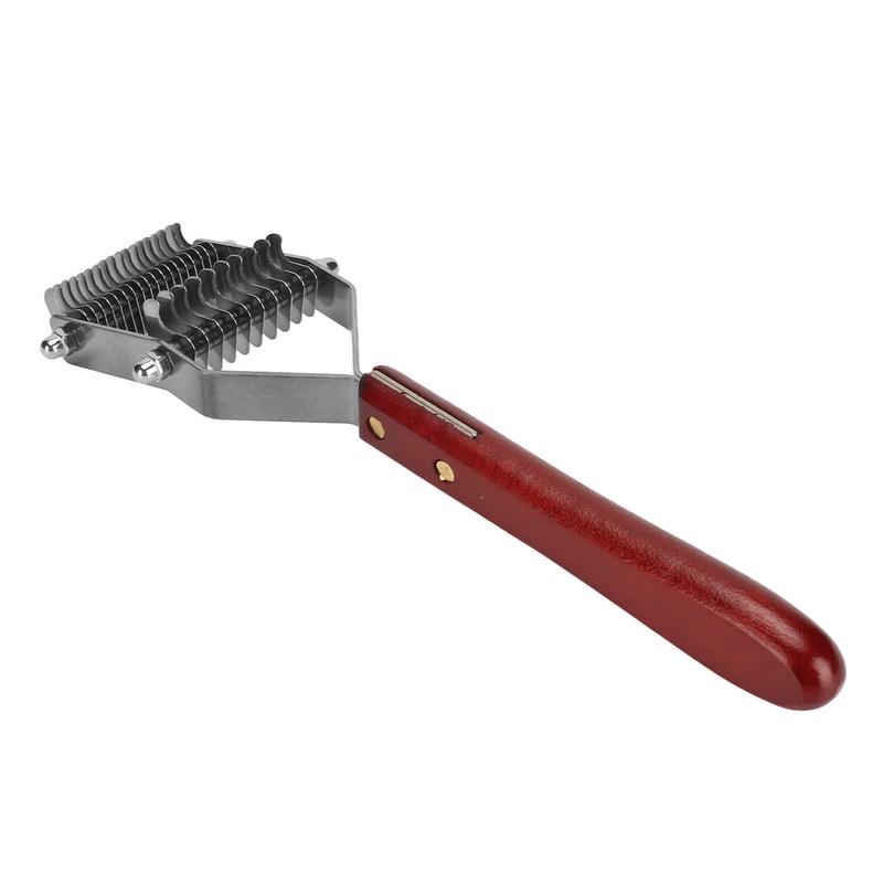 Pet Dematting Comb 2 Rows Stainless Steel Blades Wooden Handle
