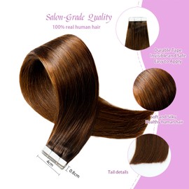 LieblichWelle Tape in Hair Extensions Human Hair Medium Brown 22 inch, 20pcs, 50g/Pack - Salon-Grade Quality, Easy Comfort Wear for Young Women (Medium Brown, 22 inch)