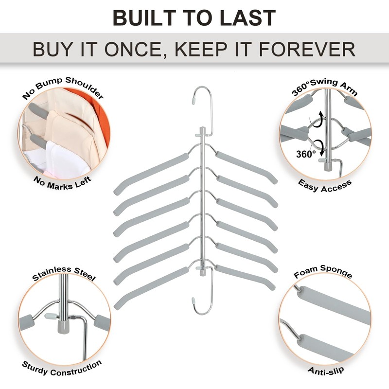 TOPIA HANGER Clothes Hanger Space Saving, 6 Tier Shirt Coat