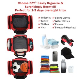 ZZY Small Sports Duffle Bag, 25L Gym Bag, Carry On Holdall for Weekender Travel (Red, 25L)