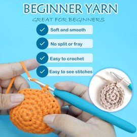 15 Pack Beginners Crochet Yarn Blue Green Pink Red Yellow Orange Cotton Crochet Yarn for Crocheting Knitting Beginners with Easy-to-See Stitches Mini Crochet Yarn for Beginners-Multi Mix