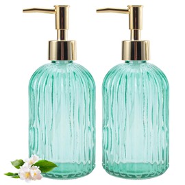 12 OZ Soap Dispenser,Pump Refillable Liquid Hand Soap Dispenser,for Bathroom,Kitchen,Dish Soap,Lotion, Stripe Soap Dispenser (Stripe Green)