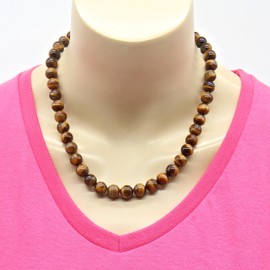 ELEDORO Genuine Tiger's Eye Necklace for Women 925 Silver Gold-Plated Magnetic Clasp 10 mm 48 cm Long, Real tiger eye from India, Tigers Eye