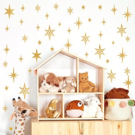 Gold Star Wall Decals Vintage Vinyl Star Wall Stickers Gold Wall Stickers Metallic Sparkle Starburst Wall Decals Peel and Stick Retro Star Wall Stickers for Bedroom Living Room Decor