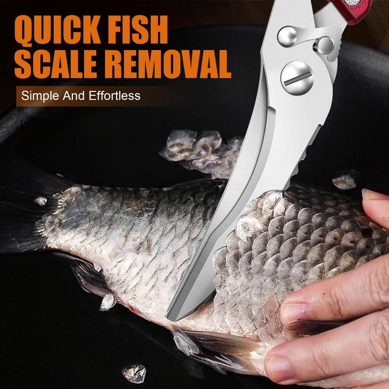 Poultry Shears, Red Heavy Duty Kitchen Shears with Serrated Edge,