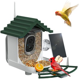Smart Bird Feeder with Camera Solar Powered & AI Bi rd Identification, 2.4Ghz WiFi Bird feeders for Outdoors, Full HD Live Video, Nstant Arrival Alerts - Best Gifts for Bi rd Lovers - Green