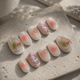 Fish Tank Peach Bung[Handmade Nail Tip] - Round / 어항 피치붕[수제네일팁] - 라운드