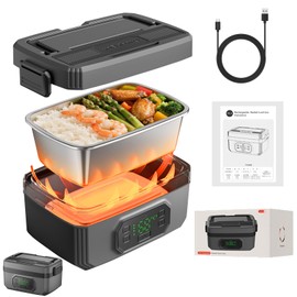 Cordless Electric Lunch Box for Adults with Timer,Rechargeable Self Heating Lunch Box for Men & Women with 1.2L SS Container,21,000mAh Battery Powered, Convenient for Work/Travel/Camping/Hiking