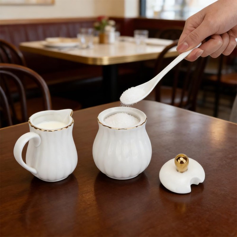 Ceramic Sugar and Creamer Set, 3-Piece Porcelain Serving Set with