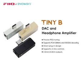 FiiO/Snowsky Tiny Portable DAC & Headphone Amplifier, Hi-Res USB DAC, PEQ Precision Tuning, PCM 384kHz/DSD256 Decoding, App/Web Control, Durable Metal Housing (Tiny B Black)