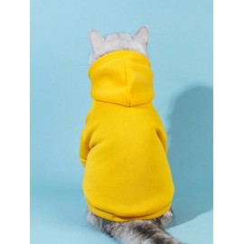 QWINEE Basic Dog Hoodie, Dog Warm Jacket, Cat Apparel, Dog Shirt, Dog Clothes for Puppy Kitten Small Medium Dogs Cats Yellow L