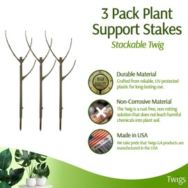 Twigs GA - Stackable Plant Support Stakes, Stem Holder Structures for Indoor & Outdoor Use, Garden Accessories for Climbing & Potted Plants, Trellis Alternative - Moonstone, 3 Pack, 17" L