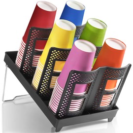 wymulot 6-Slot Paper Cup and Lid Holder, Disposable Coffee Cup Dispenser, Upright Paper Cup Dispenser for Coffee Stations, Kitchens, Bars, Restaurants, Lounges (Black)