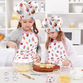 Bebester Kids Chef Set, 11PCS Kids Baking Set Kids Cooking and Baking Set Chef Hat, Mitt & Utensil for Toddler Dress Up Chef Costume Career Role Play for Girls Ages 3+