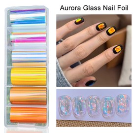 12 Rolls Aurora Glass Paper Holographic Nail Foil, Laser Broken Glass Nail Art Stickers Decals Reflective Mirror Sheet Cellophane Manicure Design for Women Girls Acrylic Nails Art Decoration