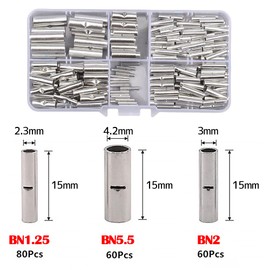 YFFSFDC Bare Crimp Sleeves 200pcs BN1.25,2,5.5 Bare Terminals Wire Terminal Kit Bare Copper Butt Splice Terminals Non-Insulated Ferrule Copper Tube Ferrule Terminals for Industrial Equipment Stable Performance Durable DIY Wire Repair Sleeve